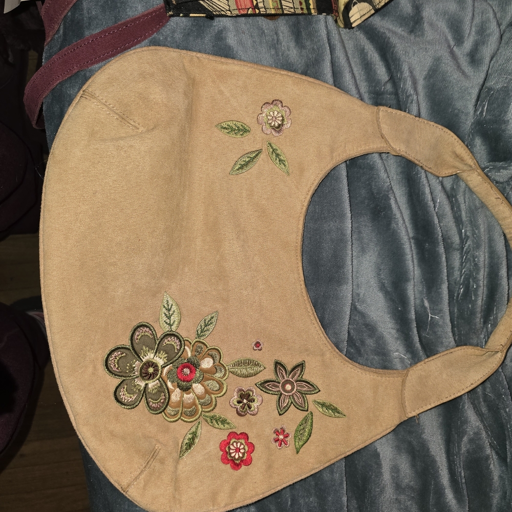 No Boundaries Tan Mini Bag with Floral Embroidery